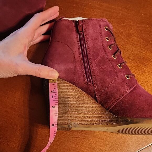 Diba Blake Leather Suede Ankle Lace Up & Zip Up Wedge Heeled Boots, Burgundy - Picture 6 of 10